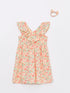 LC Waikiki V-Neck Printed Short Sleeve Girls Dress and Buckle